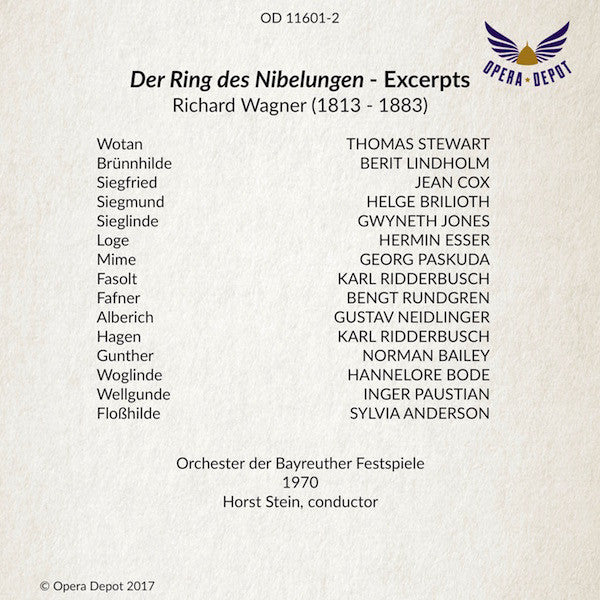 Wagner: Der Ring des Nibelungen (Excerpts) - Lindholm, Cox, Stewart, Jones, Brilioth, Ridderbusch, Martin; Stein. Bayreuth, 1970