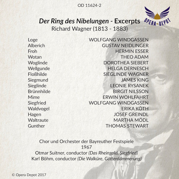 Wagner: Der Ring des Nibelungen (Excerpts) - Nilsson, Windgassen, Adam, Rysanek, King, Greindl, Mödl; Böhm/Suitner. Bayreuth, 1967