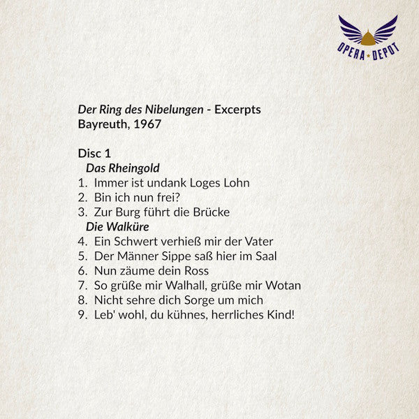 Wagner: Der Ring des Nibelungen (Excerpts) - Nilsson, Windgassen, Adam, Rysanek, King, Greindl, Mödl; Böhm/Suitner. Bayreuth, 1967