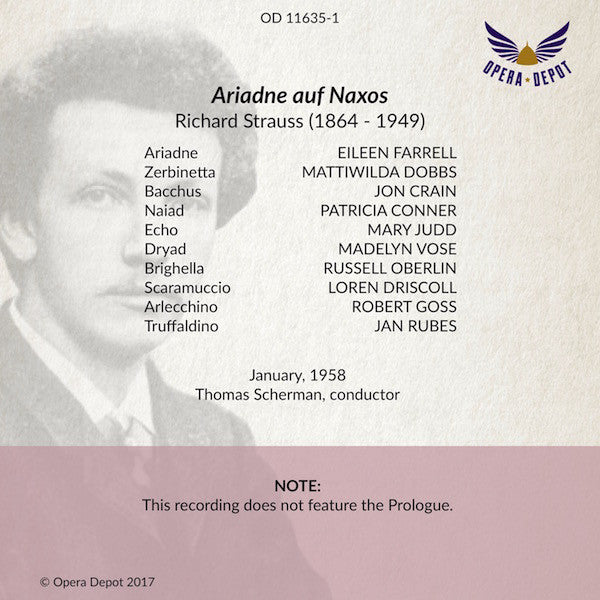 Strauss: Ariadne auf Naxos (In English) - Farrell, Dobbs, Crain, Conner; Scherman. 1958