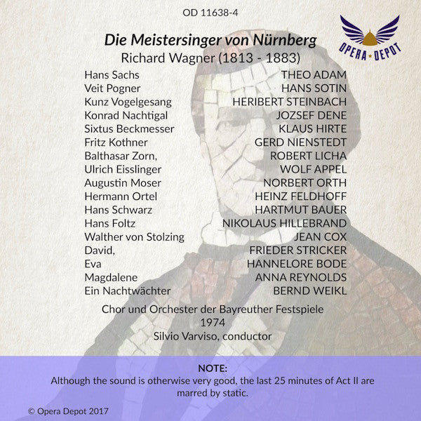 Wagner: Die Meistersinger von Nürnberg - Adam, Bode, Cox, Sotin, Hirte, Reynolds, Weikl; Varviso. Bayreuth, 1974
