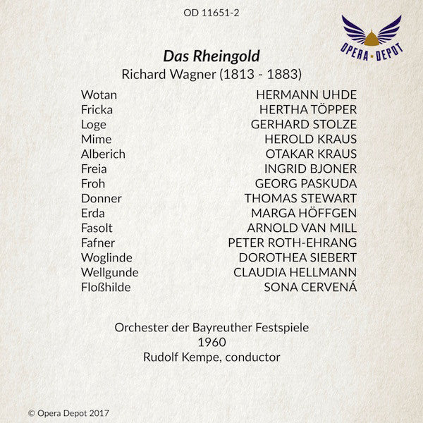 Wagner: Der Ring des Nibelungen - Nilsson, Hopf, Hines, Uhde, Windgassen, Frick, Töpper, Bjoner; Kempe. Bayreuth, 1960