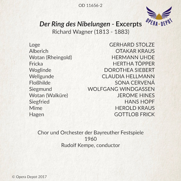 Wagner: Der Ring des Nibelungen (Excerpts) - Nilsson, Hopf, Hines, Uhde, Windgassen, Frick, Töpper, Bjoner; Kempe. Bayreuth, 1960