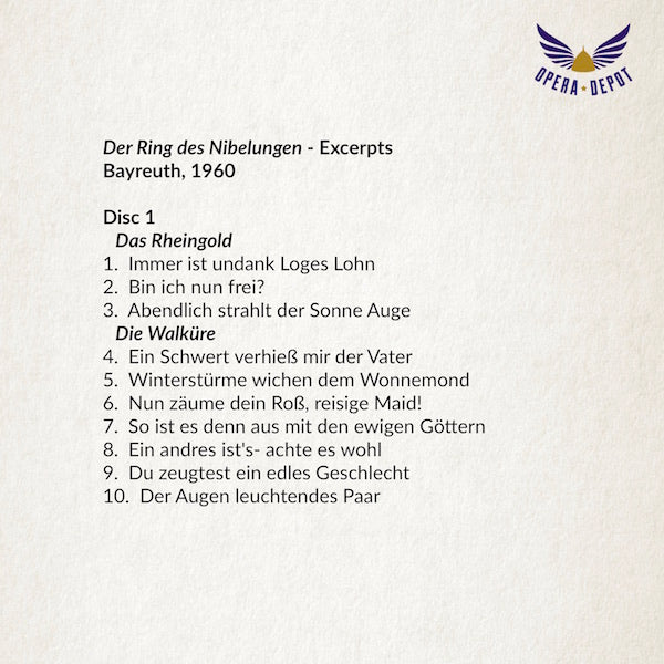 Wagner: Der Ring des Nibelungen (Excerpts) - Nilsson, Hopf, Hines, Uhde, Windgassen, Frick, Töpper, Bjoner; Kempe. Bayreuth, 1960
