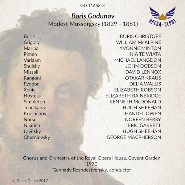 Mussorgsky: Boris Godunov: Christoff, Minton, McAlpine, Landon, Dobson, O. Kraus; Rozhdestvensky. London, 1970