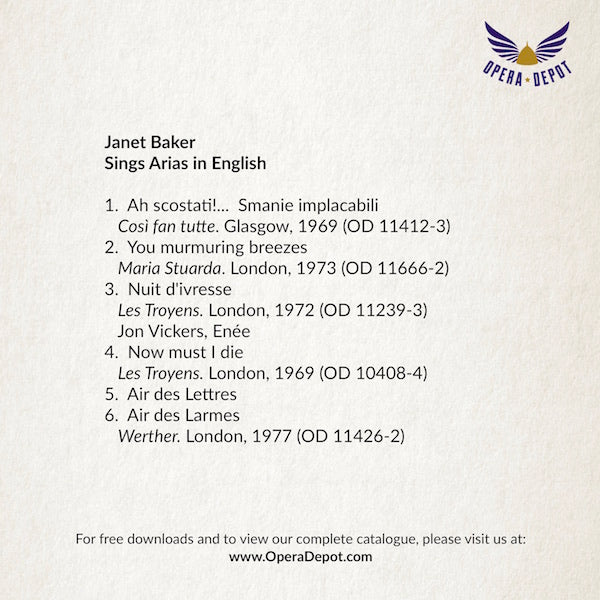 Compilation: Janet Baker - Arias from Così fan tutte, Maria Stuarda, Les Troyens, Werther, Rosenkavalier, Ariadne and more