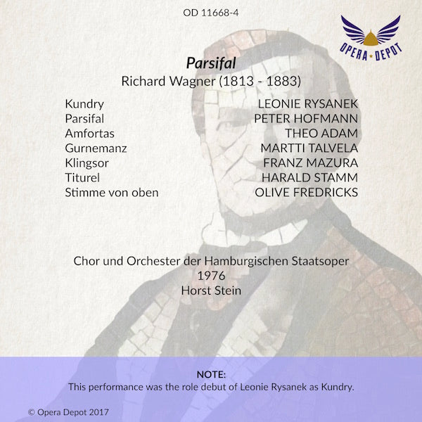 Wagner: Parsifal - Hofmann, Rysanek, Talvela, Adam, Mazura; Stein. Hamburg, 1976
