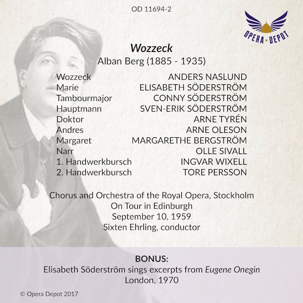 Berg: Wozzeck - Naslund, Söderstrom, Tyrén, C. Söderström, Wixell; Ehrling. Edinburgh, 1959