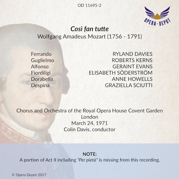 Mozart: Così fan tutte - Söderström, Howells, Sciutti, Davies, Kerns, Evans; Davis. London, 1971