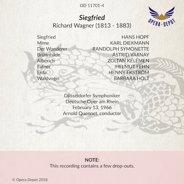 Wagner: Der Ring des Nibelungen - Varnay, Mödl, Hopf, Symonette, Hoffman, Talvela, Kélémen; Quennet. Düsseldorf, 1966