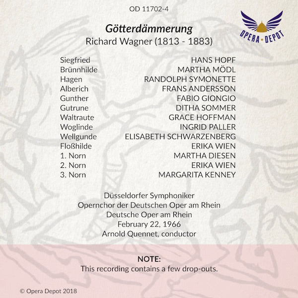 Wagner: Götterdämmerung - Mödl (last Brünnhilde), Hopf, Symonette, Giongio, Hoffman; Quennet. Düsseldorf, 1966