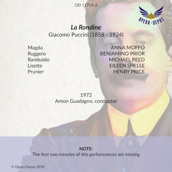 Puccini: La Rondine - Moffo, Prior, H. Price, Shelle, Reed; Guadagno. 1972
