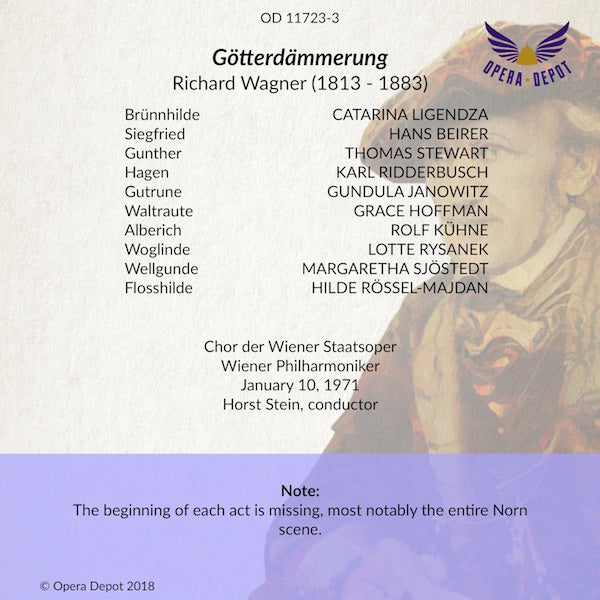 Wagner: Götterdämmerung (incomplete) - Ligendza, Beirer, Ridderbusch, Stewart, Janowitz, Hoffman, Lo. Rysanek; Stein. Wien, 1971