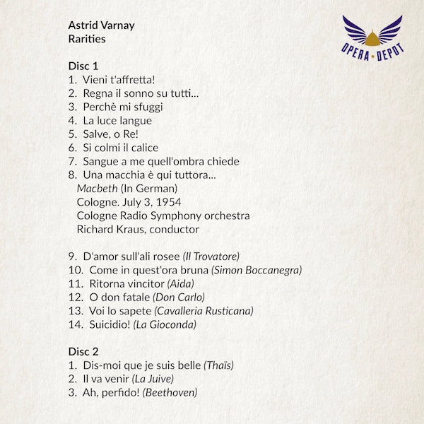 Compilation: Astrid Varnay - Rarities - A wide range of French, German and Italian arias, including a rare excerpt from the first post-war Götterdämmerung at Bayreuth