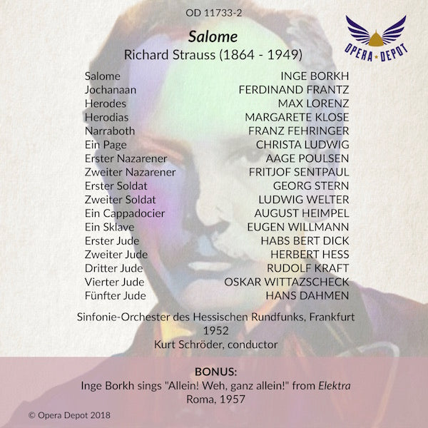 Strauss: Salome - Borkh, Lorenz, Klose, Frantz, C. Ludwig; Schröder. Frankfurt, 1952