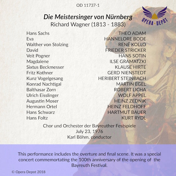 Wagner: Die Meistersinger von Nürnberg (Excerpts) - Adam, Bode, Kollo, Sotin, Hirte, Nienstedt, Zednik, Rydl; Böhm. Bayreuth, 1975
