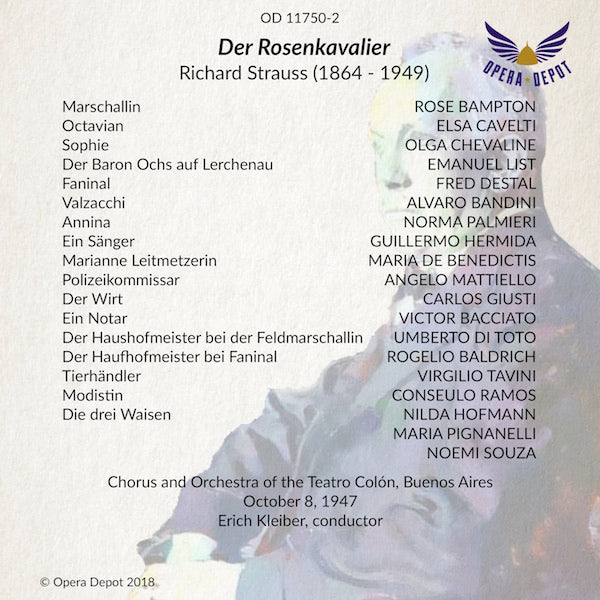 Strauss: Der Rosenkavalier - Bampton, Cavelti, Chelavine, List, Destal; E. Kleiber. Buenos Aires, 1947