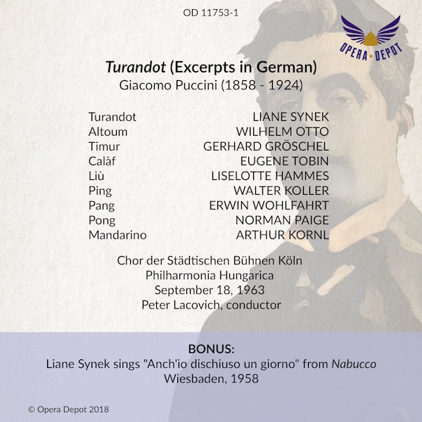 Puccini: Turandot (German - excerpts) - Synek, Tobin, Hammes, Gröschel, Wohlfahrt; Lacovich . Köln, 1963