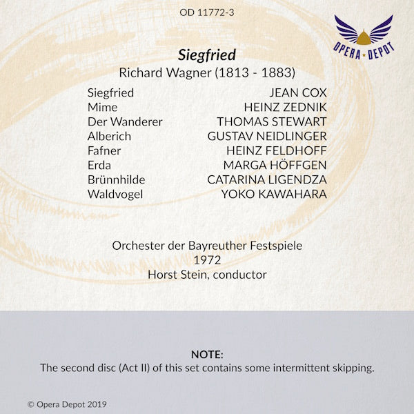 Wagner: Siegfried - Cox, Ligendza, Stewart, Zednik, Neidlinger; Stein. Bayreuth, 1972