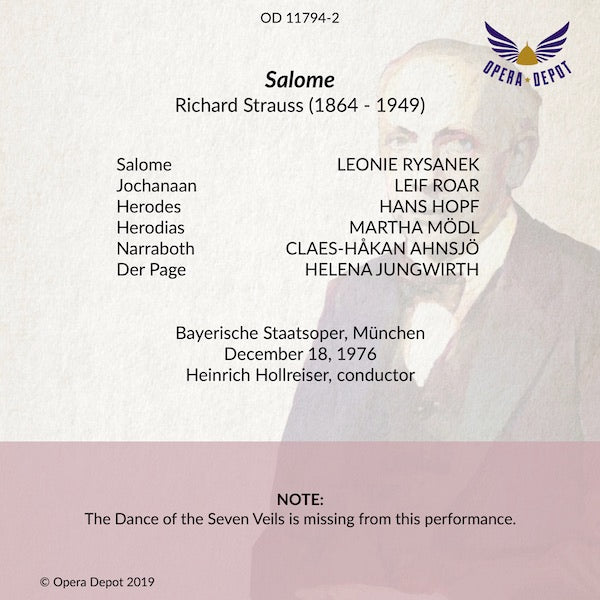 Strauss: Salome - Rysanek, Mödl, Hopf, Roar; Hollreiser. München, 1976