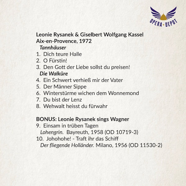 Recital: Leonie Rysanek & Giselbert Wolfgang Kassel - Scenes from Die Walküre, Tannhäuser. Aix-en-Provence, 1972