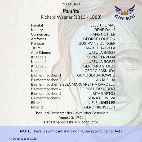 Wagner: Parsifal - Thomas, Dalis, Hotter, London, Neidlinger, Talvela, Janowitz, Silja; Knappertsbusch. Bayreuth 1962