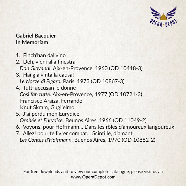 Compilation: Gabriel Bacquier - Excerpts from Figaro, Don Giovanni, Così, Orphée, Hoffmann, Otello, Tosca and more!