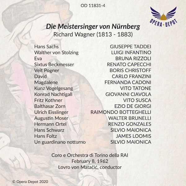 Wagner: Die Meistersinger von Nürnberg (In Italian) - Taddei, Rizzoli, Infantino, Capecchi; von Matačić. Torino, 1962