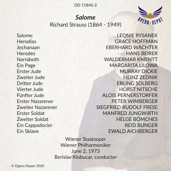 Strauss: Salome - Rysanek, Beirer, Wächter, Hoffman, Kmentt; Klobucar. Wien, 1973