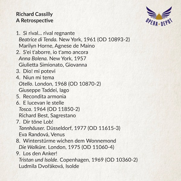 Compilation: Richard Cassilly - Excerpts from Beatrice di Tenda, Bolena, Otello, Tosca, Tannhäuser, Walküre, Tristan, Elektra, Jenufa, Troilus & Grimes