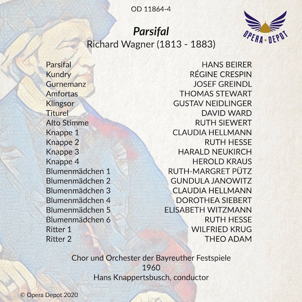 Wagner: Parsifal - Beirer, Crespin, Greindl, Stewart, Neidlinger, Ward, Hesse, Janowitz, Adam; Knappertsbusch. Bayreuth, 1960