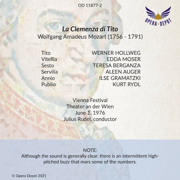 Mozart: La Clemenza di tito - Hollweg, Berganza, Moser, Auger, Rydl; Rudel. Wien, 1976