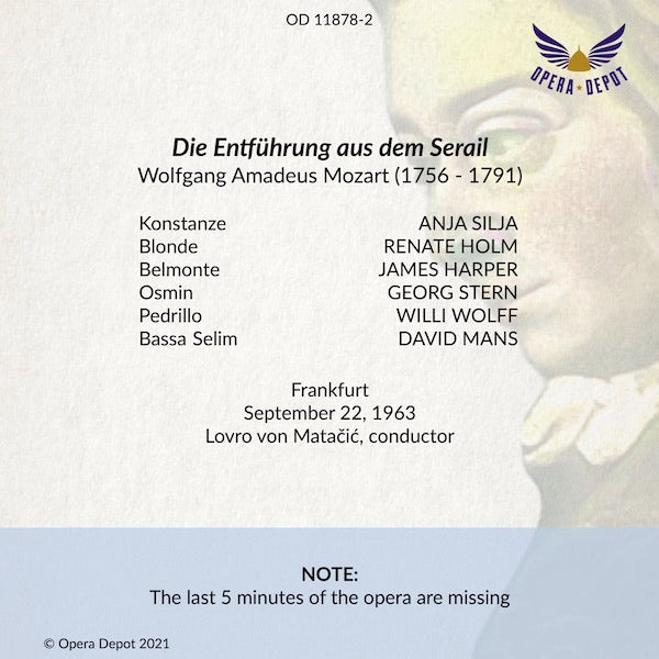 Mozart: Die Entführung aus dem Serail - Silja, Holm, J. Harper, Stern; von Matacic. Frankfurt, 1963