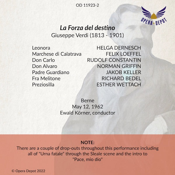 Verdi: La Forza del destino (In German) - Dernesch, Griffin, Constantin, Keller; Körner. Berne, 1962