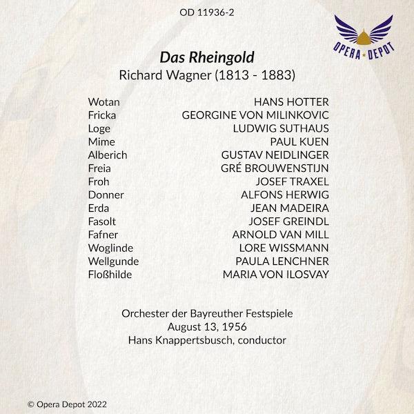Wagner: Der Ring des Nibelungen - Varnay, Hotter, Windgassen, Brouwenstijn, Greindl, Madeira, Neidlinger; Knappertsbusch. Bayreuth, 1956