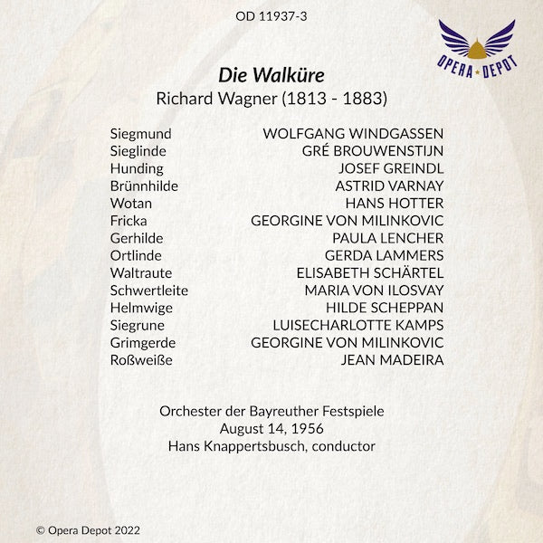 Wagner: Die Walküre - Hotter, Varnay, Brouwenstijn, Windgassen, von Milinkovic, Greindl; Knappertsbusch. Bayreuth, 1956