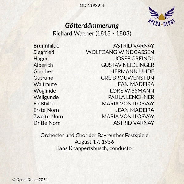 Wagner: Götterdämmerung - Varnay, Windgassen, Greindl, Uhde, Brouwenstijn, Madeira; Knappertsbusch. Bayreuth, 1956