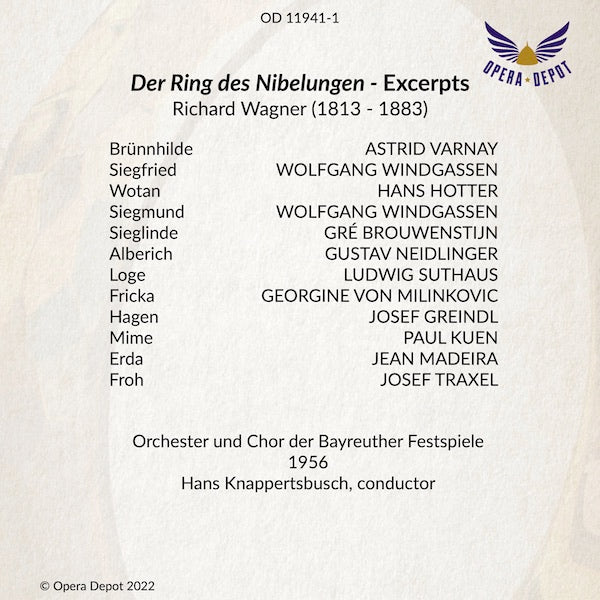 Wagner: Der Ring des Nibelungen (Excerpts) - Varnay, Hotter, Windgassen, Brouwenstijn, Greindl, Madeira; Knappertsbusch. Bayreuth, 1956