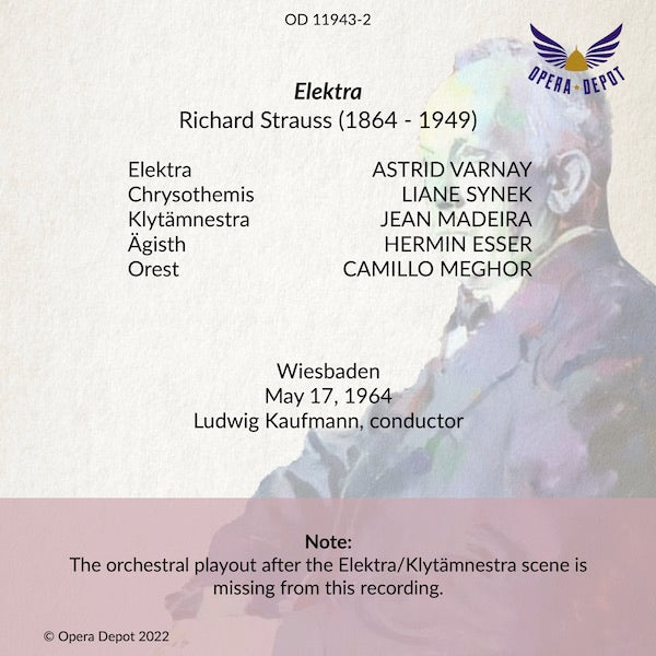 Strauss: Elektra - Varnay, Synek, Madeira, Esser, Meghor; Kaufmann. Wiesbaden, 1964