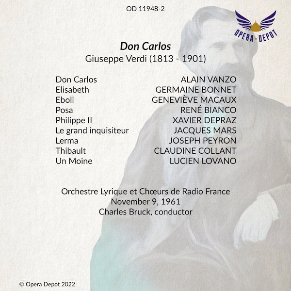 Verdi: Don Carlo (In French) - Vanzo, Bonnet, Macaux, Despraz, Bianco; Bruck. France, 1961