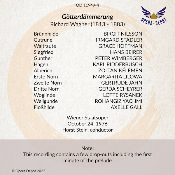 Wagner: Götterdämmerung - Nilsson, Beirer, Ridderbusch, Hoffman, Wimberger, Kélémen; Stein. Wien, 1976
