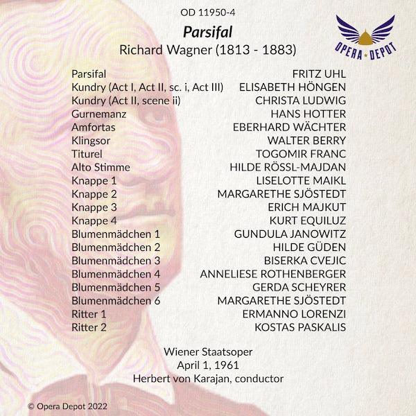 Wager: Parsifal - Uhl, Ludwig, Höngen, Hotter, Wächter, Berry, Janowitz, Güden; Karajan. Wien, 1961