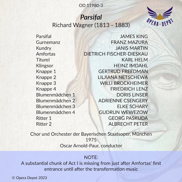 Wagner: Parsifal - King, Martin, Mazura, Fischer-Dieskau; Arnold-Paur. München, 1975