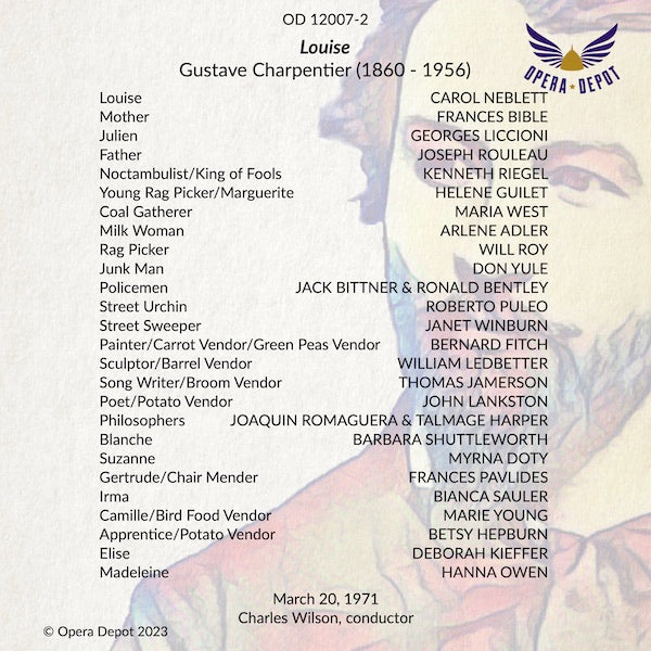 Charpentier: Louise - Neblett, Liccioni, Rouleau, Bible, Riegel, Densen; Wilson. 1971