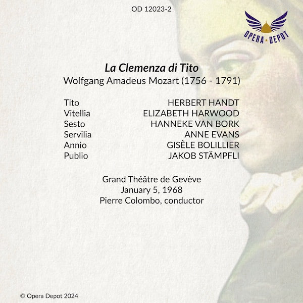 Mozart: La Clemenza di Tito - Handt, van Bork, Harwood, A, Evans; Colombo. Genève, 1968