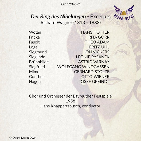 Wagner: Der Ring des Nibelungen (excerpts) - Hotter, Varnay, Windgassen, Rysanek, Vickers, Gorr; Knappertsbusch. Bayreuth, 1958