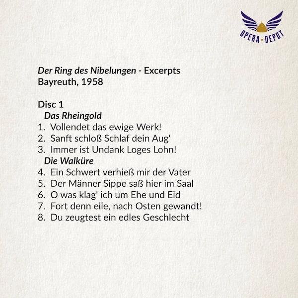 Wagner: Der Ring des Nibelungen (excerpts) - Hotter, Varnay, Windgassen, Rysanek, Vickers, Gorr; Knappertsbusch. Bayreuth, 1958